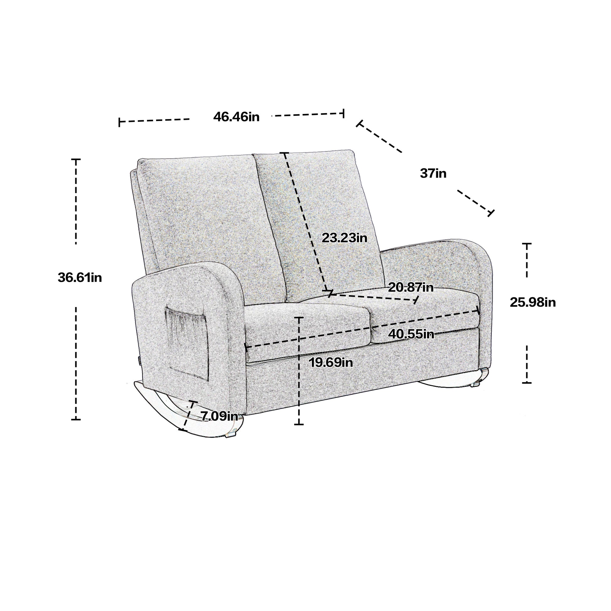 Coolmore Rocking Chair Upholstered Mid Century Modern Rocker Oversized Wingback Armchair For Living Room Black Linen