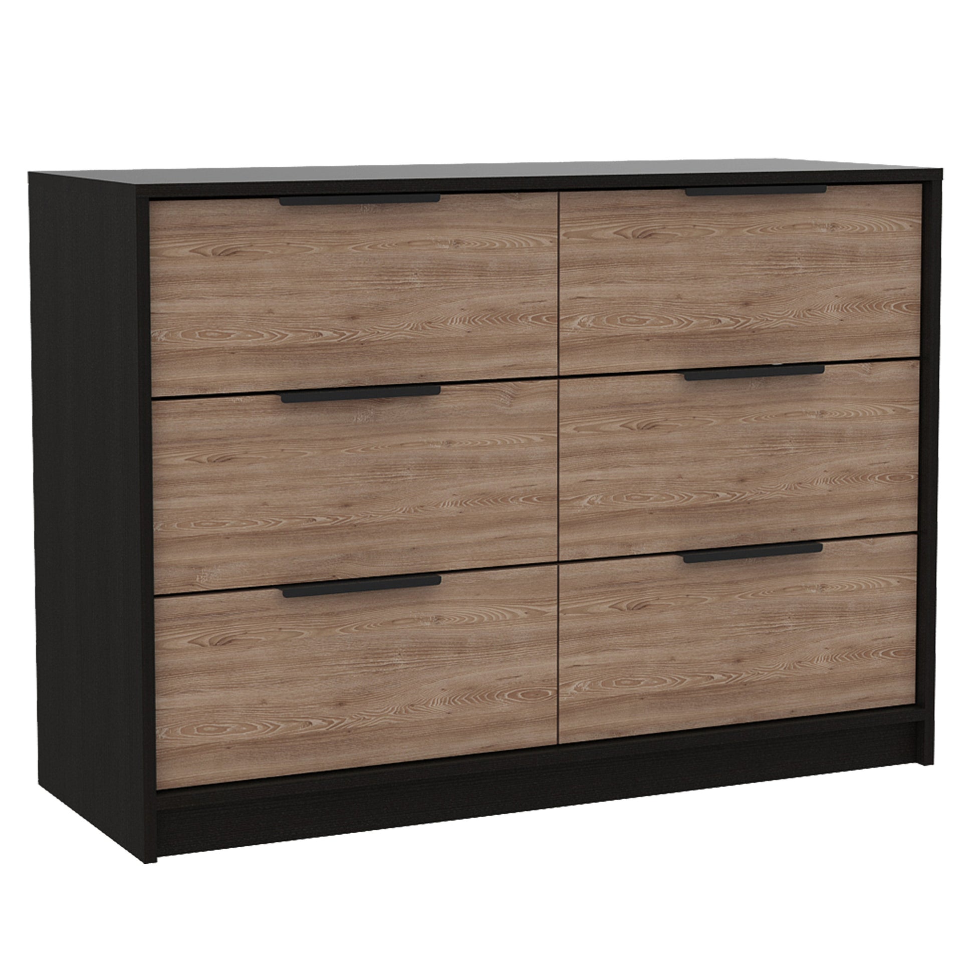 Centura 3 Piece Bedroom Set, Two Nightstands And Dresser, Black And Pine Brown Bedroom Engineered Wood