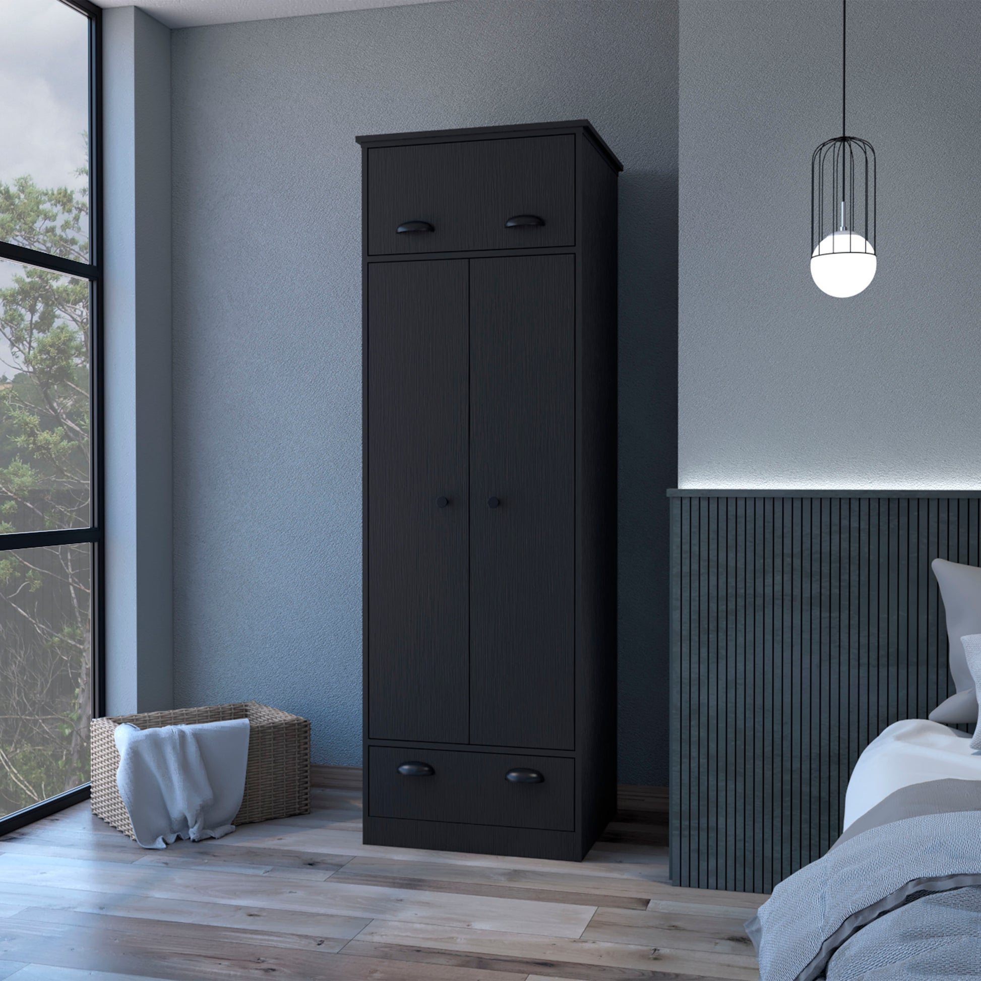 Lakewood Double Door And 1 Drawer Armoire Black Black Engineered Wood