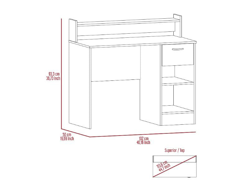 Portland 2 Shelf 1 Drawer Writing Desk Black Black Engineered Wood