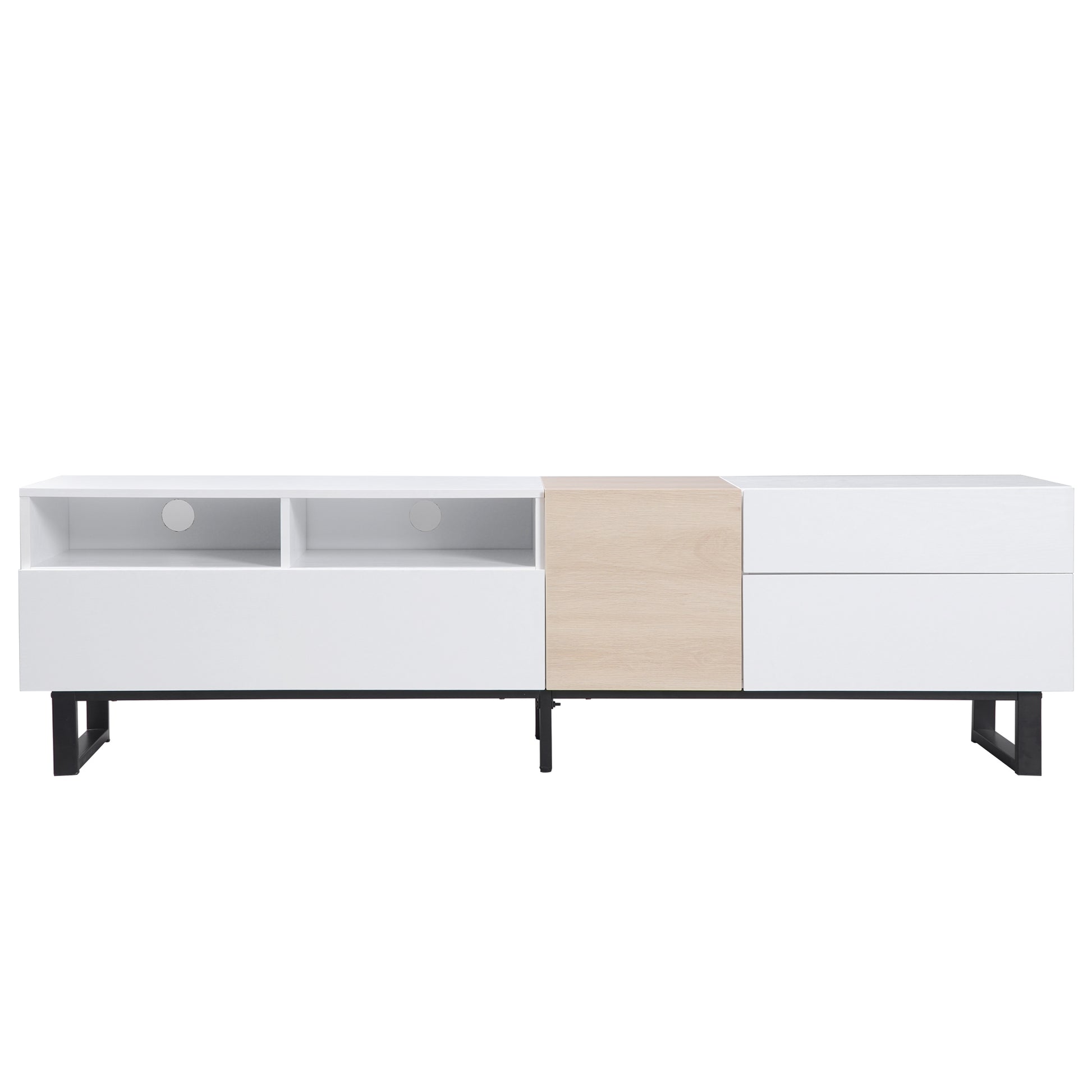 Modern Tv Stand For 80'' Tv With Double Storage Space, Media Console Table, Entertainment Center With Drop Down Door For Living Room, Bedroom, Home Theatre White 70 79 Inches Mdf