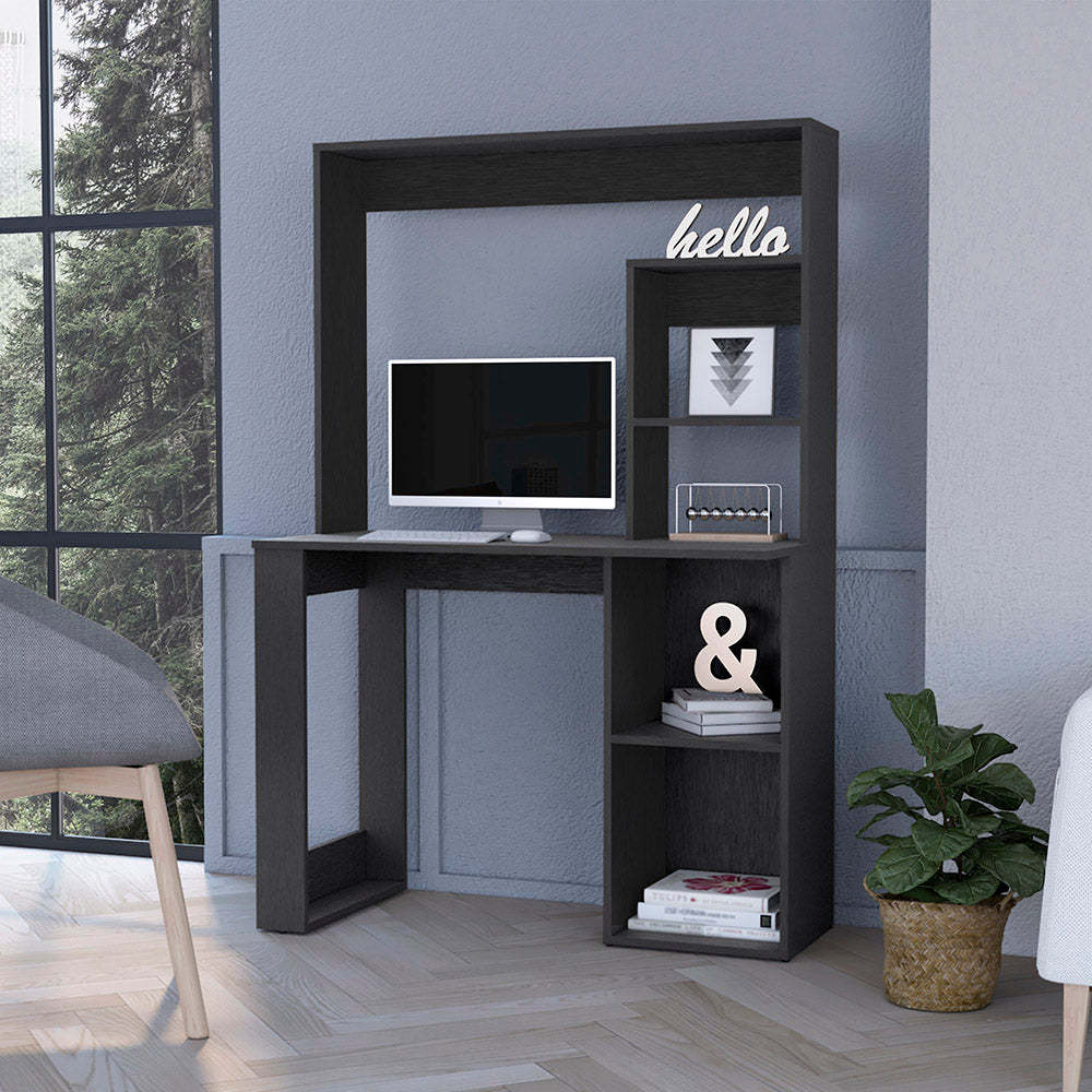 Palisades Computer Desk With Hutch And Storage Shelves Black Black Engineered Wood