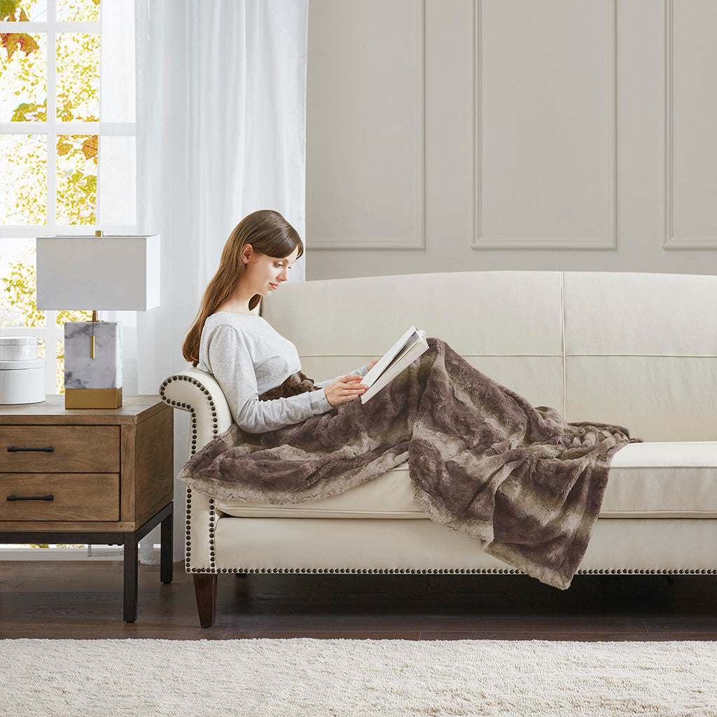 Oversized Faux Fur Throw Brown Polyester