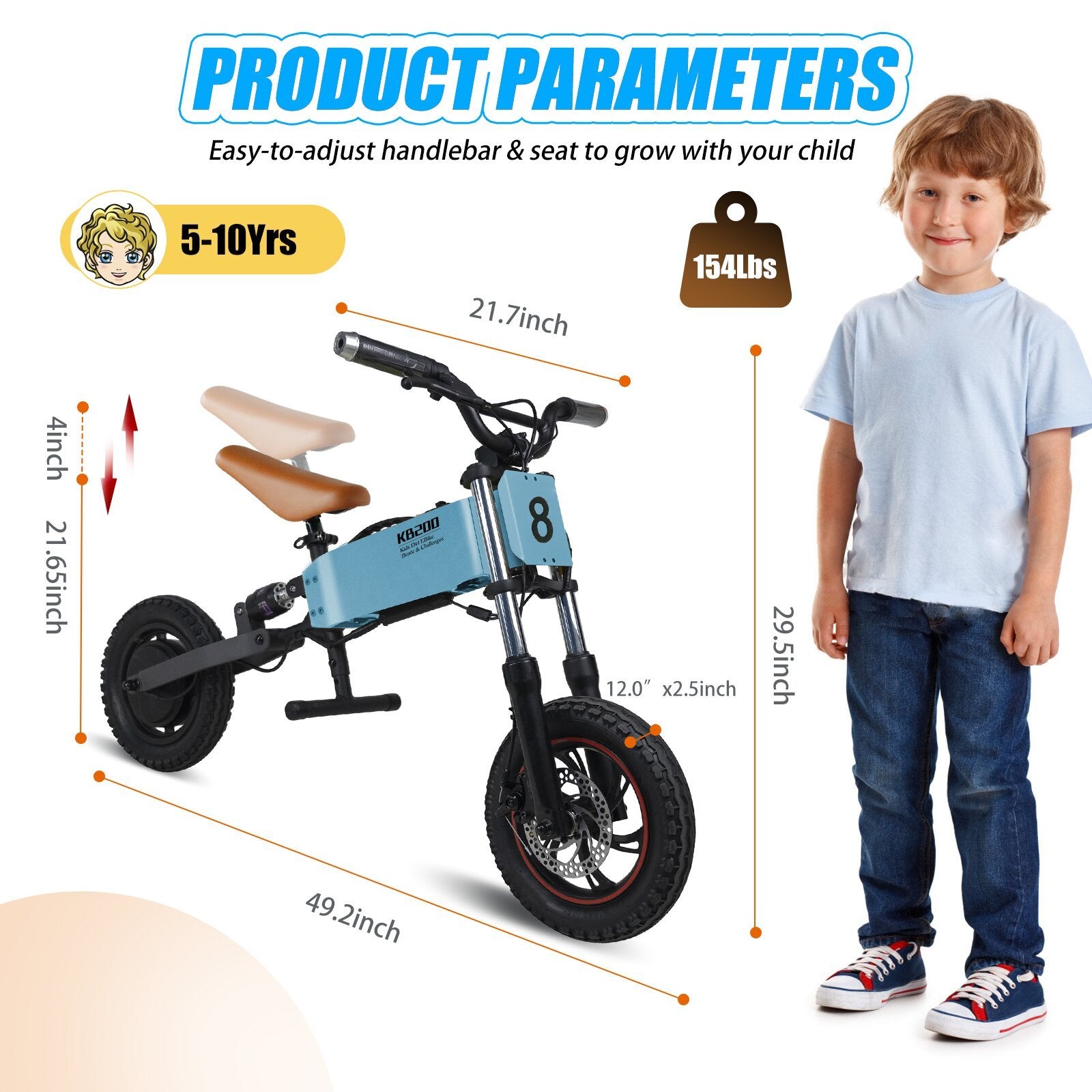 Children'S Outdoor Off Road Electric Bicycle Blue 150 199 Lbs Aluminium Alloy 5 To 8 Years Aluminium Alloy Outdoor