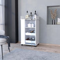 Willow Park Glass Door Bar Cart With Bottle Holder And Casters White White Engineered Wood