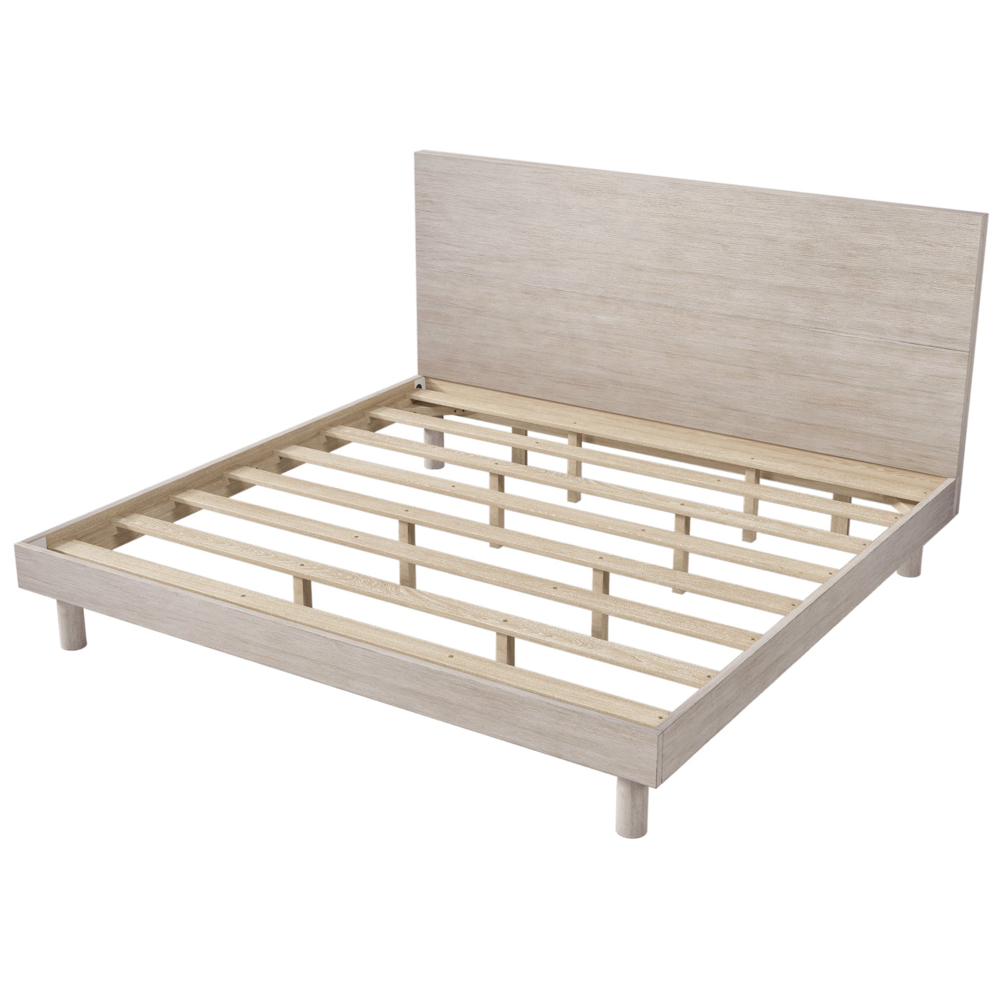 Modern Concise Style Solid Wood Grain Platform Bed Frame, King, Stone Gray Stone Gray Wood