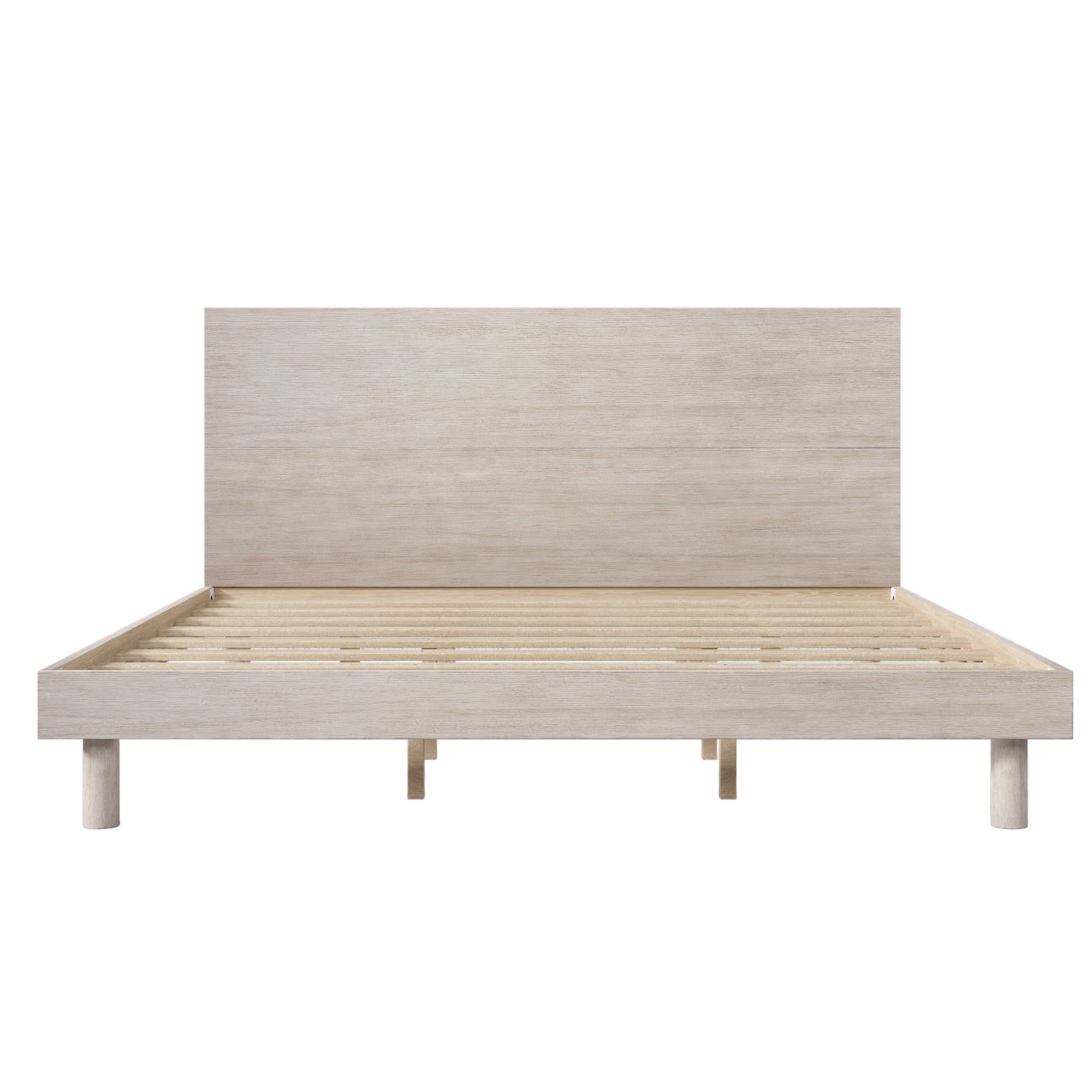 Modern Concise Style Solid Wood Grain Platform Bed Frame, King, Stone Gray Stone Gray Wood