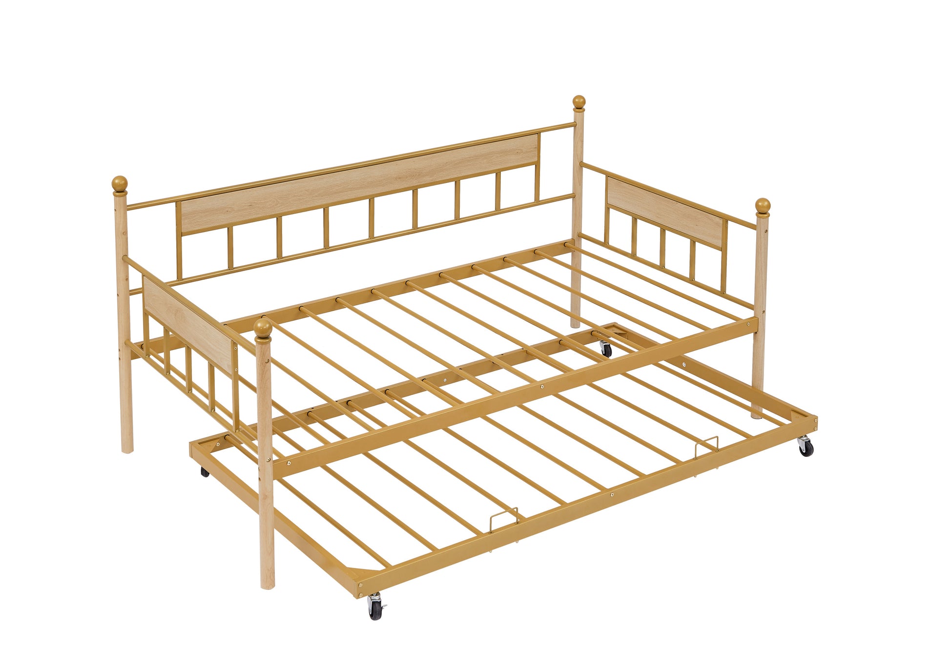 Daybed, Sofa Bed Metal Framed With Trundle Twin Size, Golden, 77'' L X 40.6'' W X 14.5''H Twin Golden Steel
