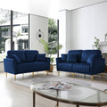 2 Pieces Sectional Sofa Set For Living Room, Velvet Tufted Couch Sofa With Metal Legs, 2 Piece Loveseat And Sofa, Furniture Set,Blue Velvet Blue Foam Velvet