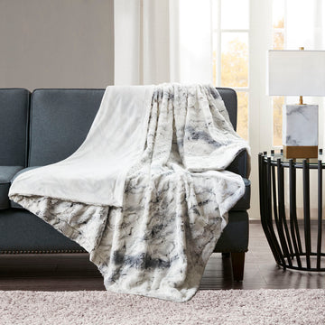 Oversized Faux Fur Throw Grey Polyester