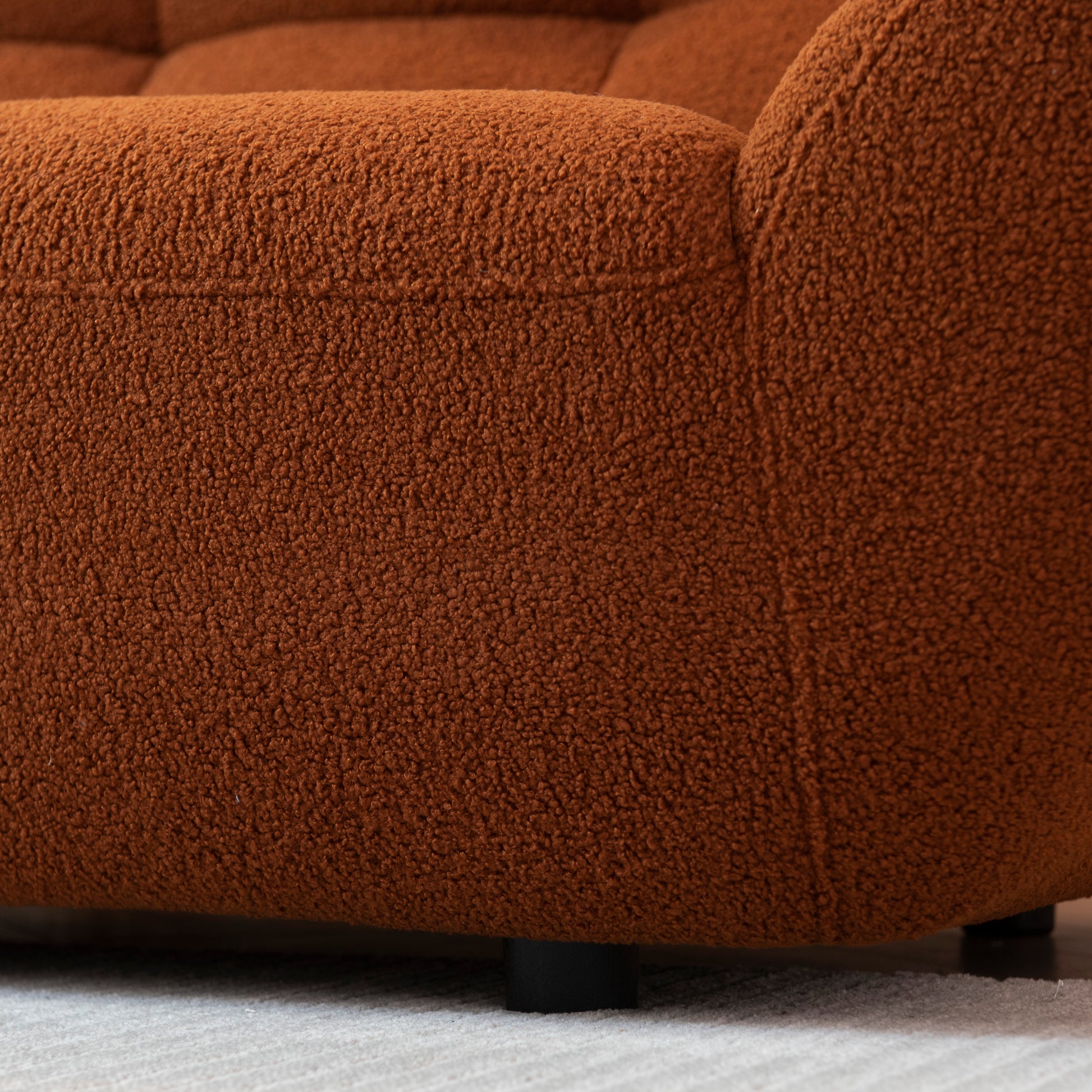 113"Large Lamb Fabric Sofa, Modern Corner Sectional Sofa With Tufted Seat Upholstered, Tool Free Assembly. Dark Orange Orange Sherpa 5 Seat
