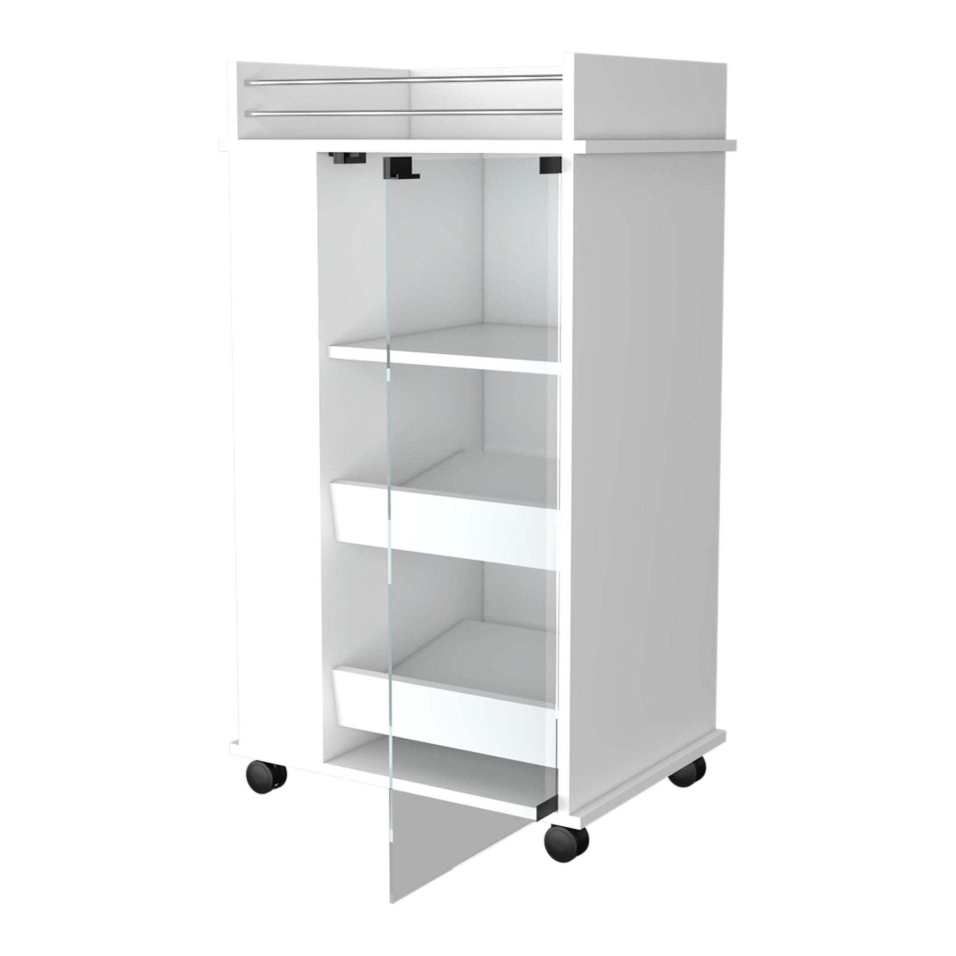 Willow Park Glass Door Bar Cart With Bottle Holder And Casters White White Engineered Wood