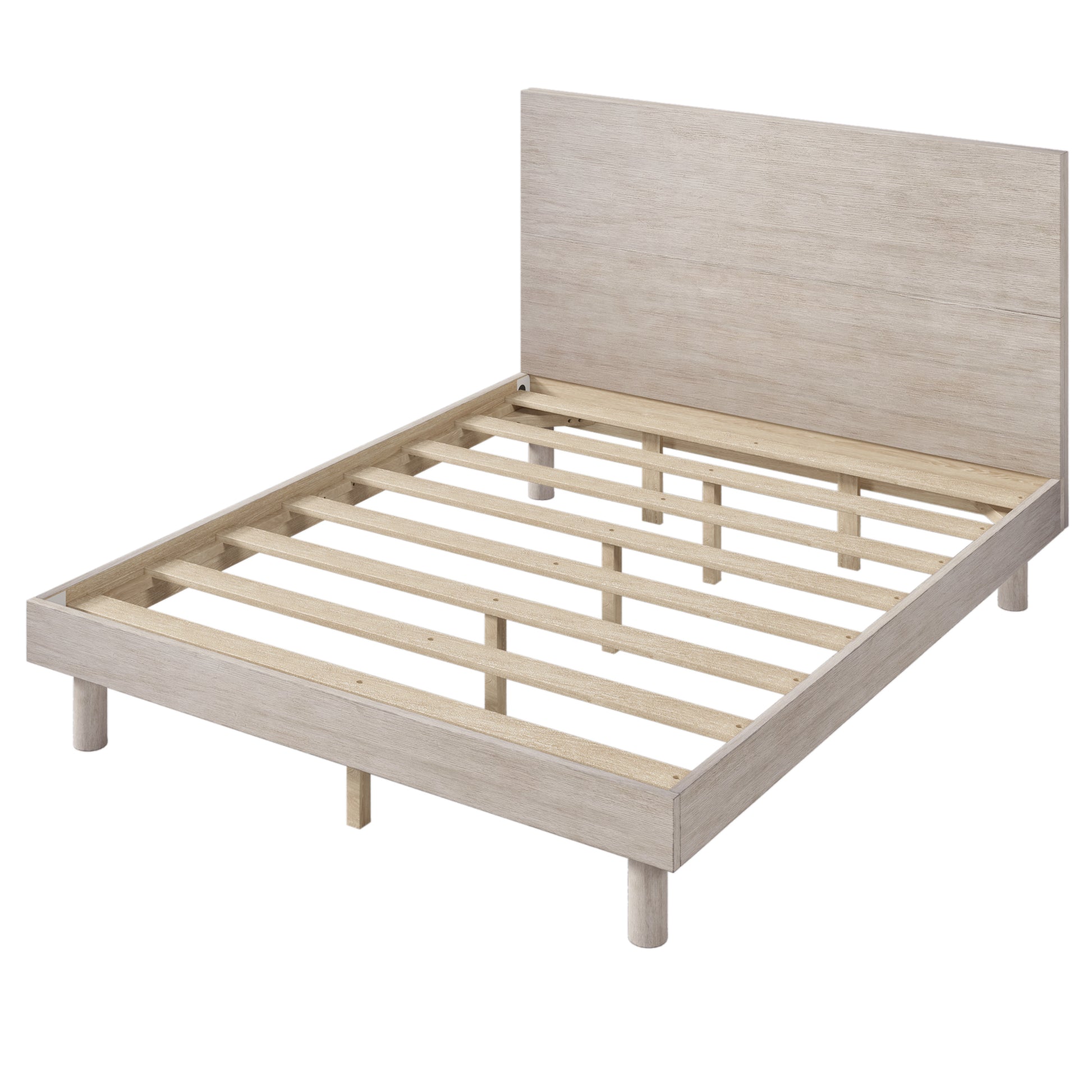 Modern Concise Style Solid Wood Grain Platform Bed Frame, Queen, Stone Gray Stone Gray Wood