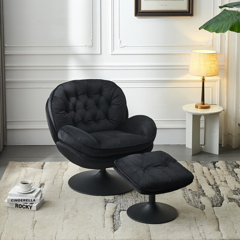 Swivel Leisure Chair Lounge Chair Velvet Black Color With Stool Black Velvet