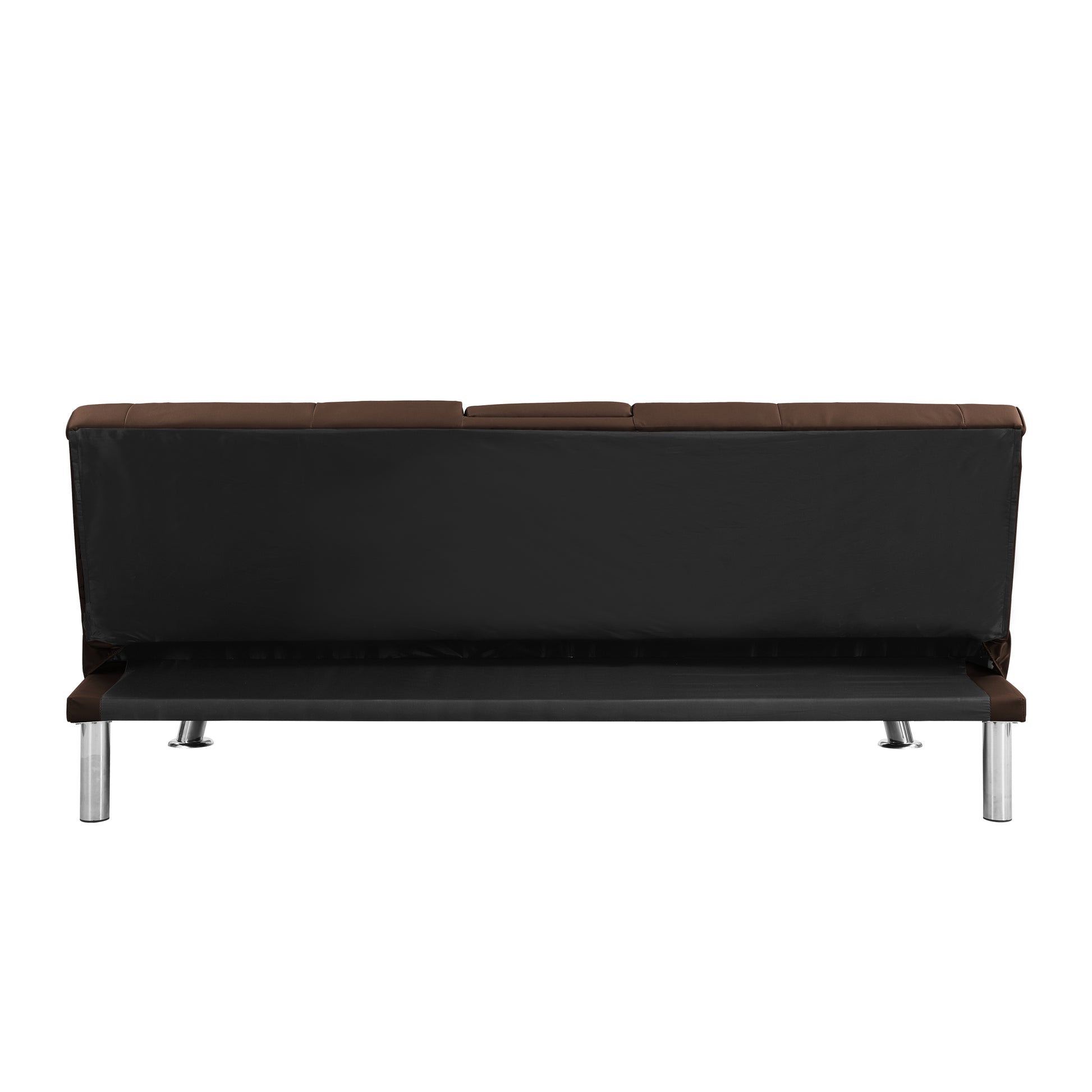 Sofa Bed With Armrest Two Holders Wood Frame, Stainless Leg, Futon Brown Pvc Brown Pvc