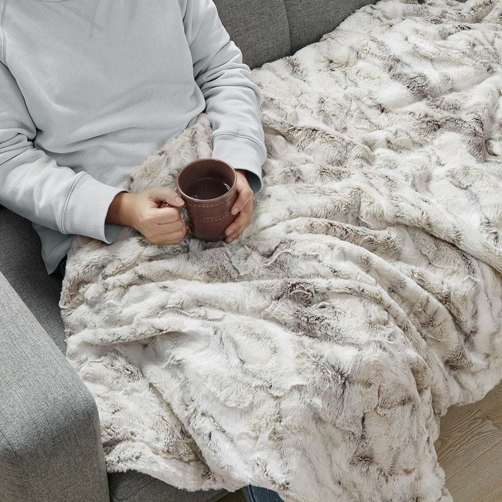 Oversized Faux Fur Throw Natural Polyester