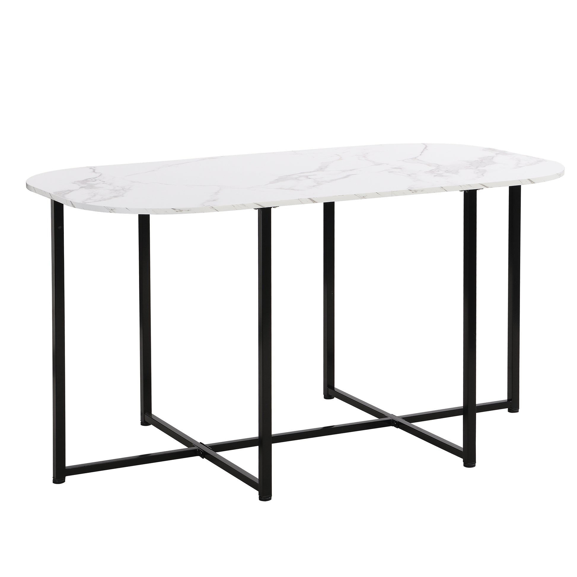 Modern 7 Piece Dining Table Set With Faux Marble Compact 55Inch Kitchen Table Set For 6, Black White Metal White Black Seats 6 Metal Dining Room Modern Dining Table With Chair Iron