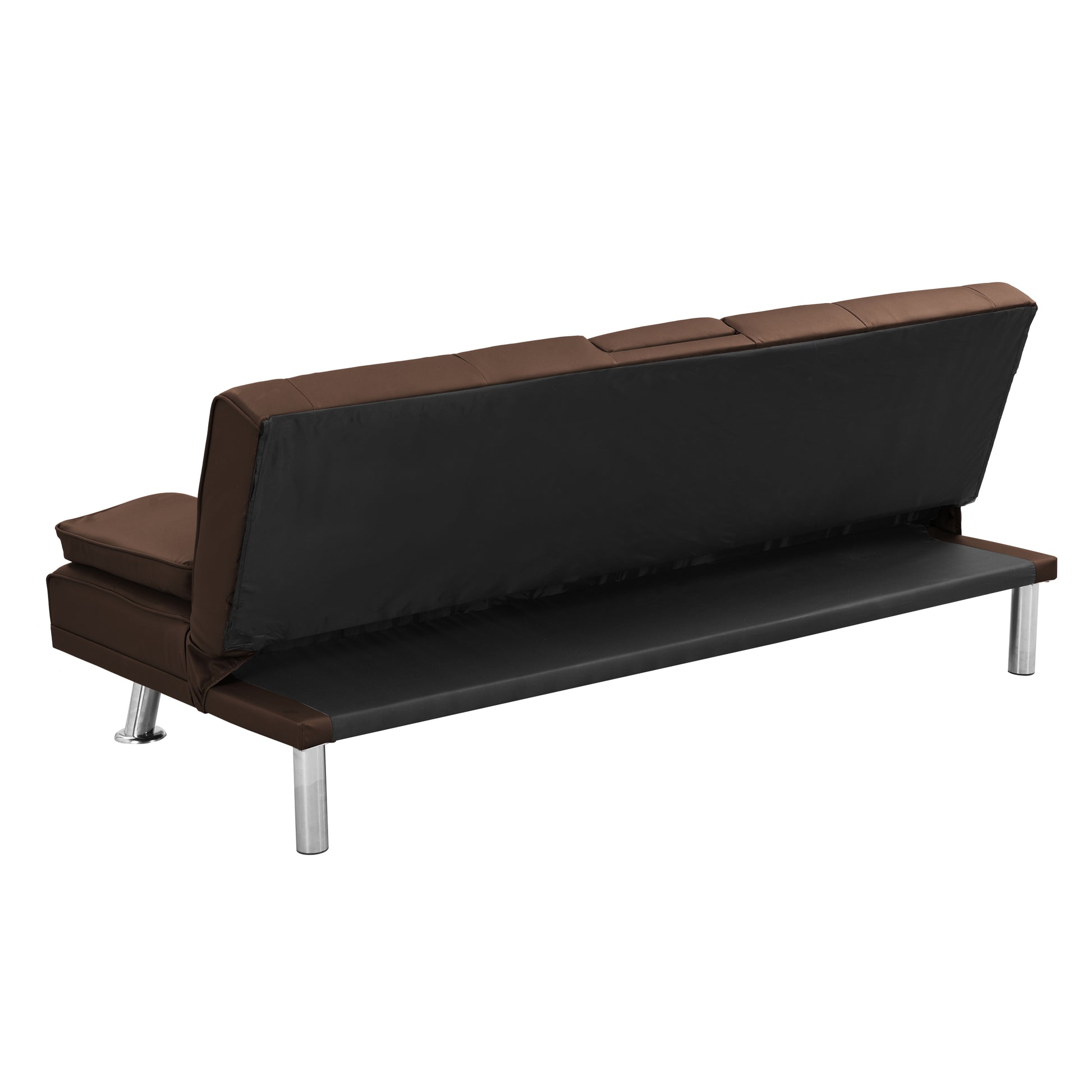 Sofa Bed With Armrest Two Holders Wood Frame, Stainless Leg, Futon Brown Pvc Brown Pvc