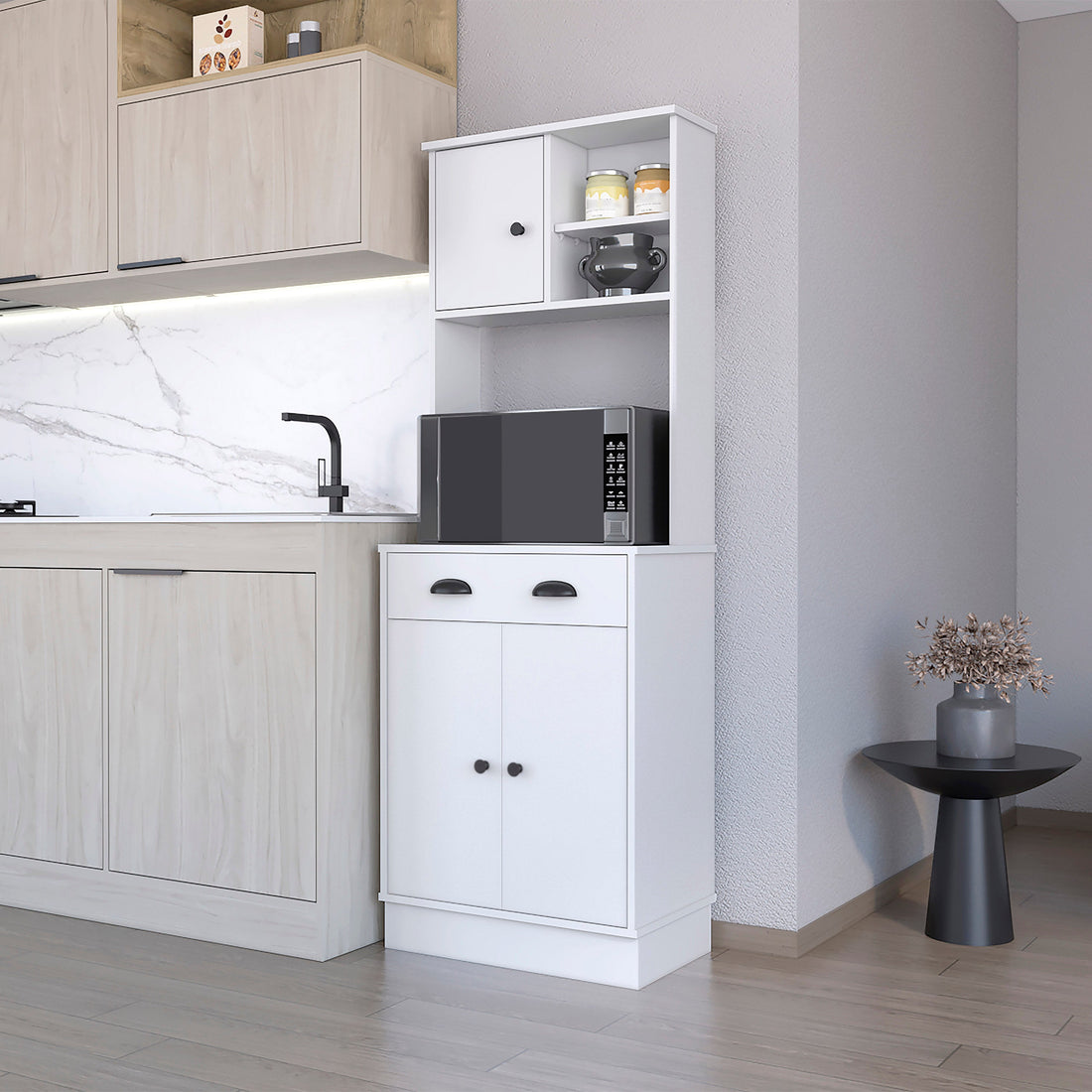 Palmer 2 Door Cabinet Microwave Kitchen Pantry In White White Engineered Wood