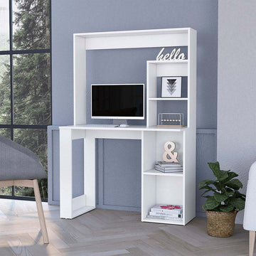 Palisades Computer Desk With Hutch And Storage Shelves White White Engineered Wood