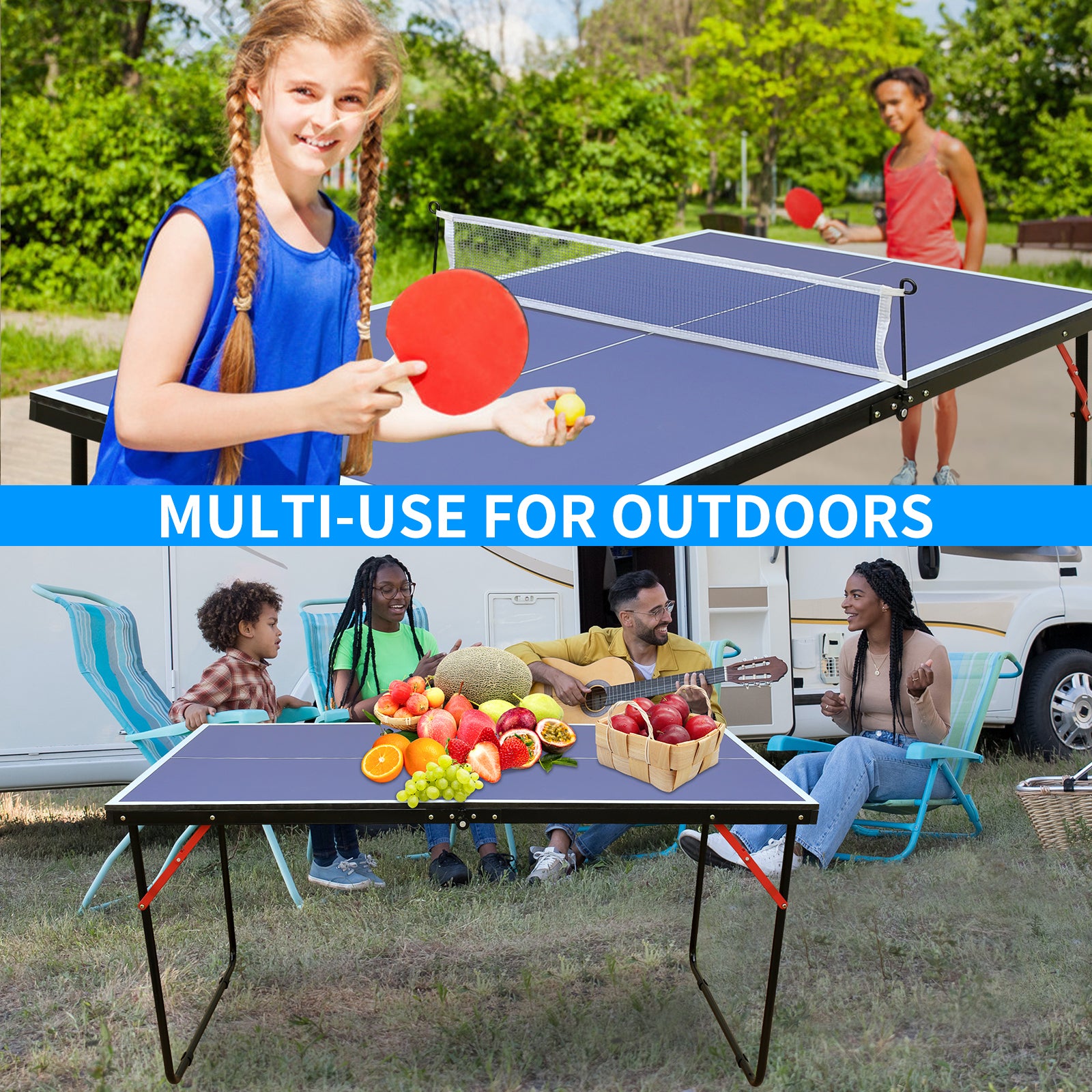 Table Tennis Table Foldable & Portable Ping Pong Table Set With Net And 2 Ping Pong Paddles For Indoor Outdoor Game Blue Mdf