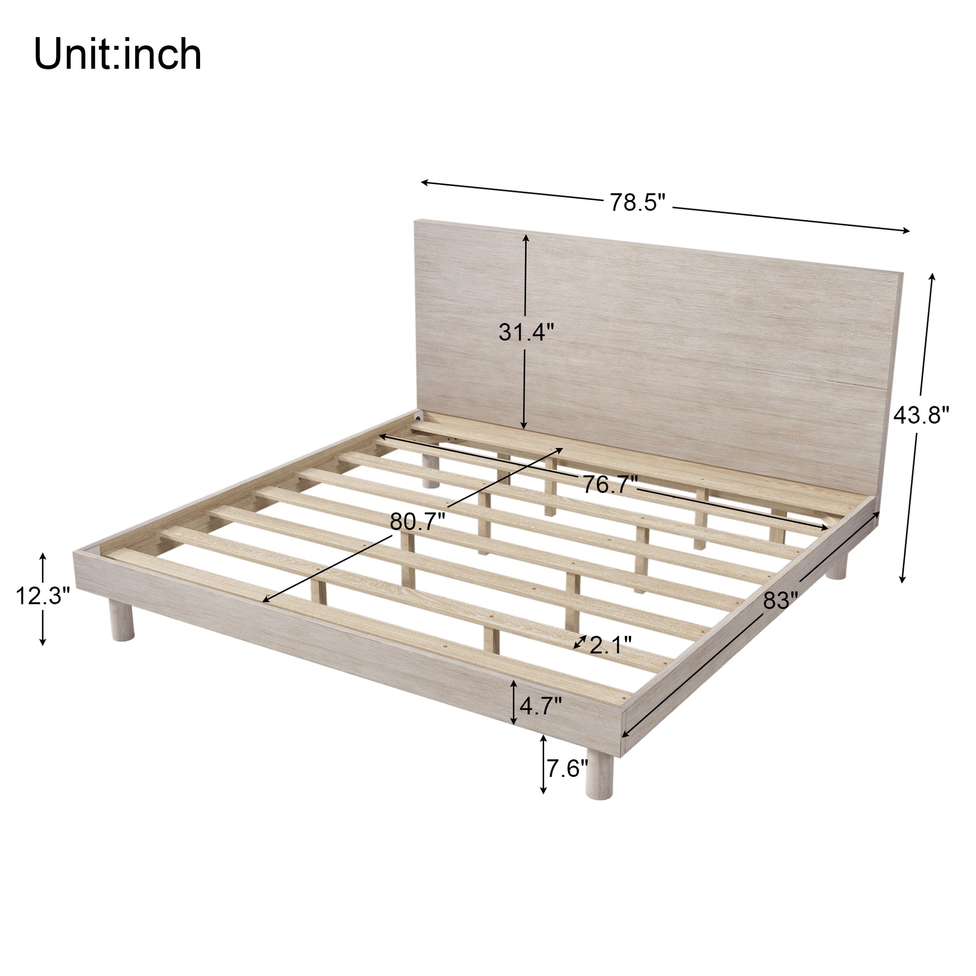 Modern Concise Style Solid Wood Grain Platform Bed Frame, King, Stone Gray Stone Gray Wood