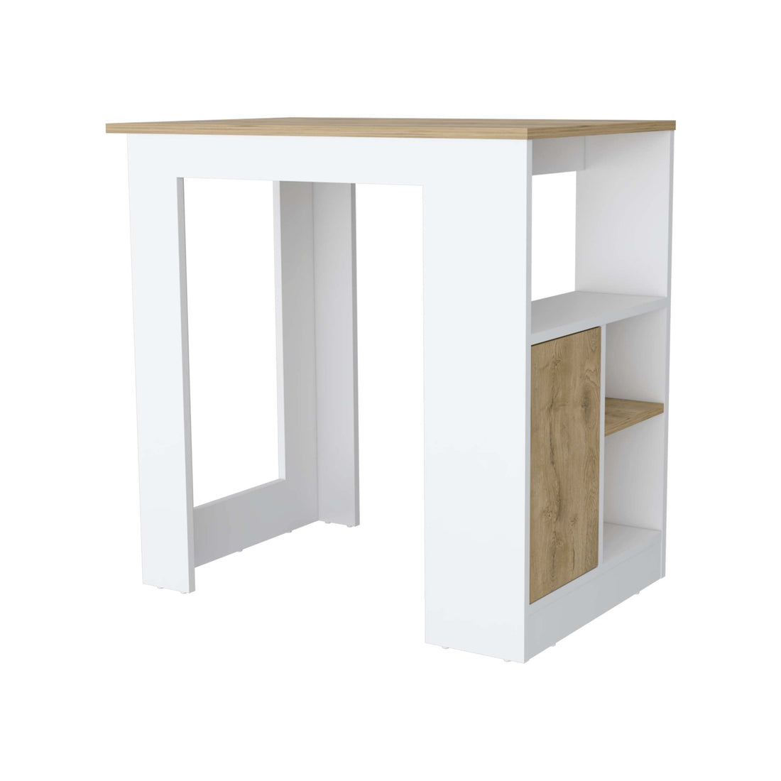 Aurora Kitchen Island With Open Compartment And Cabinet In White And Macadamia White Engineered Wood