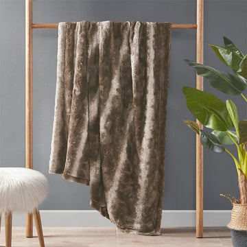 Oversized Faux Fur Throw Brown Polyester