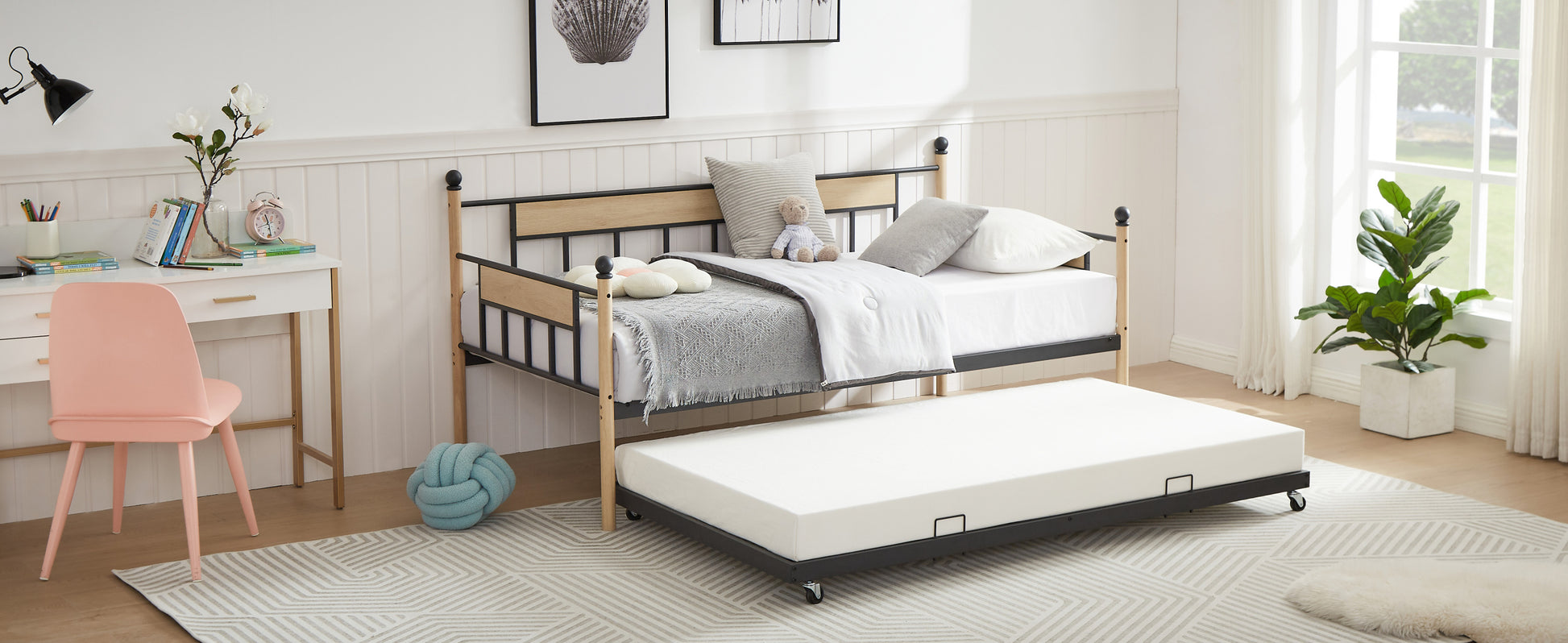 Daybed, Sofa Bed Metal Framed With Trundle Twin Size, Black, 77''L X 40.6'' W X 14.5'' H Twin Black Steel