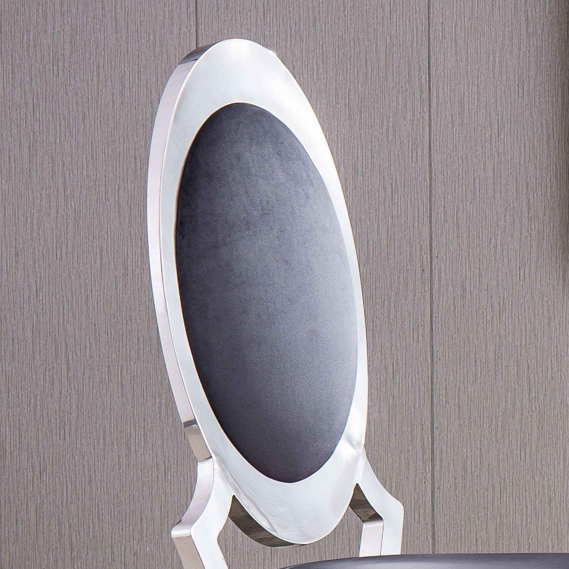 Velvet Dining Chair With Oval Backrest Set Of 2, Stainless Steel Legs Grey Velvet