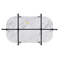 Modern 7 Piece Dining Table Set With Faux Marble Compact 55Inch Kitchen Table Set For 6, Black White Metal White Black Seats 6 Metal Dining Room Modern Dining Table With Chair Iron