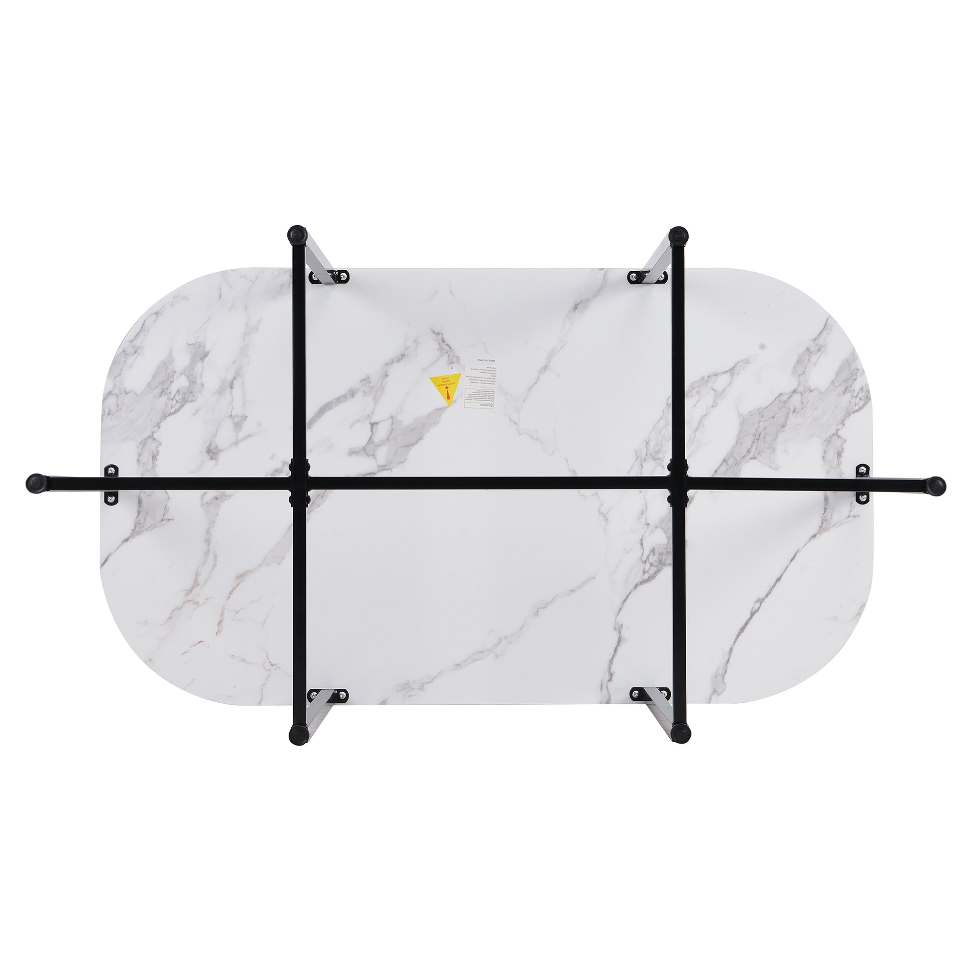 Modern 7 Piece Dining Table Set With Faux Marble Compact 55Inch Kitchen Table Set For 6, Black White Metal White Black Seats 6 Metal Dining Room Modern Dining Table With Chair Iron
