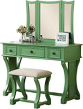 Unique Modern Bedroom Vanity Set W Stool Foldable Mirror Drawers Apple Green Color Mdf Veneer 1Pc Vanity Furniture Antique Green Bedroom Modern Folding Pine Particle Board