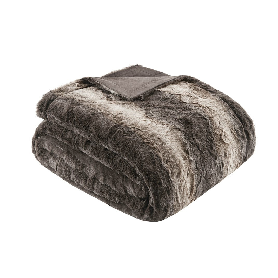 Oversized Faux Fur Throw Brown Polyester