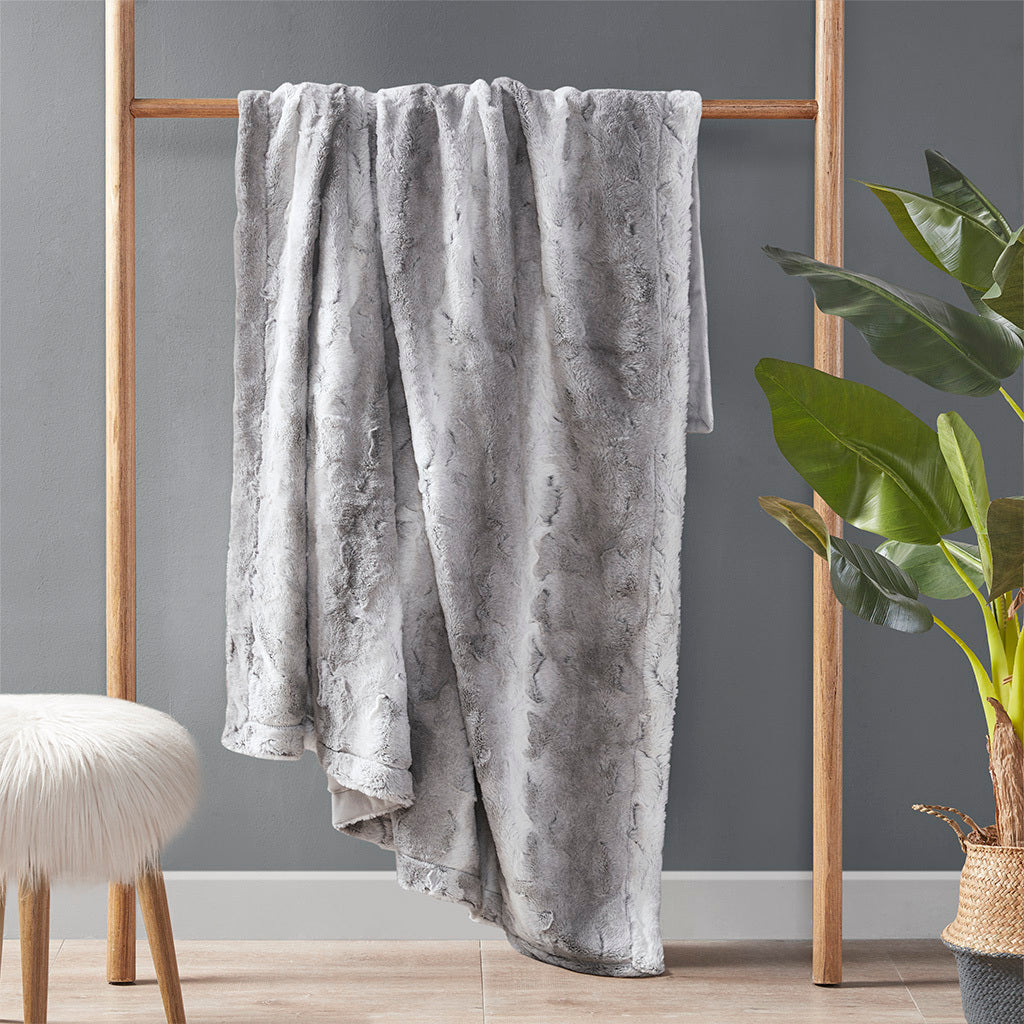 Oversized Faux Fur Throw Grey Polyester