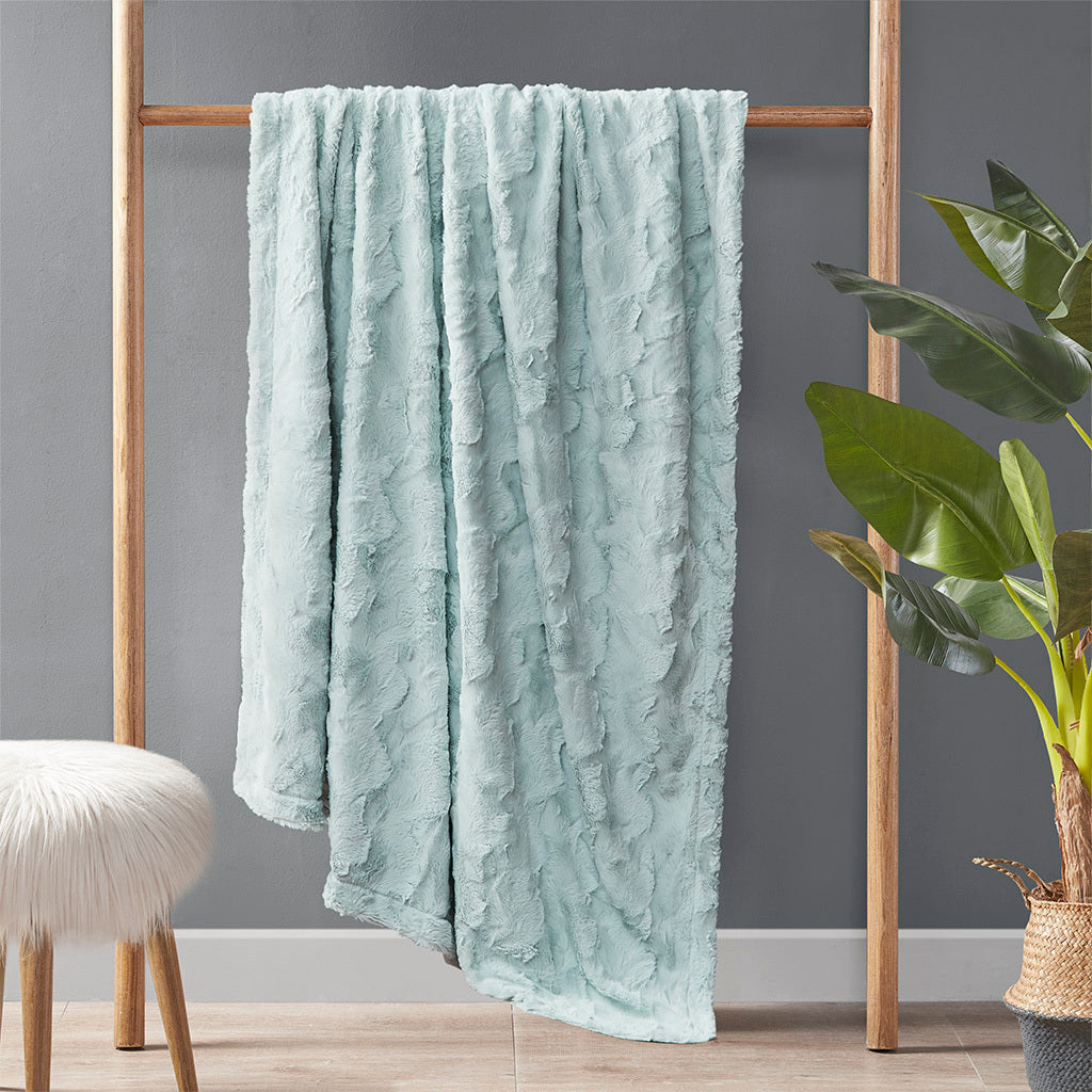 Oversized Faux Fur Throw Aqua Polyester