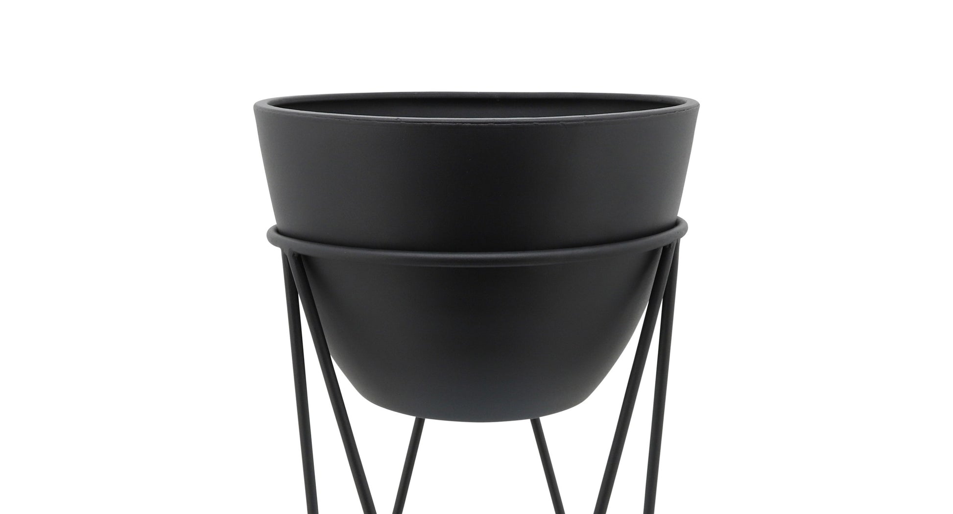 Metal 14" Planter In Stand, Black Black Iron