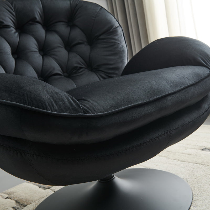 Swivel Leisure Chair Lounge Chair Velvet Black Color With Stool Black Velvet