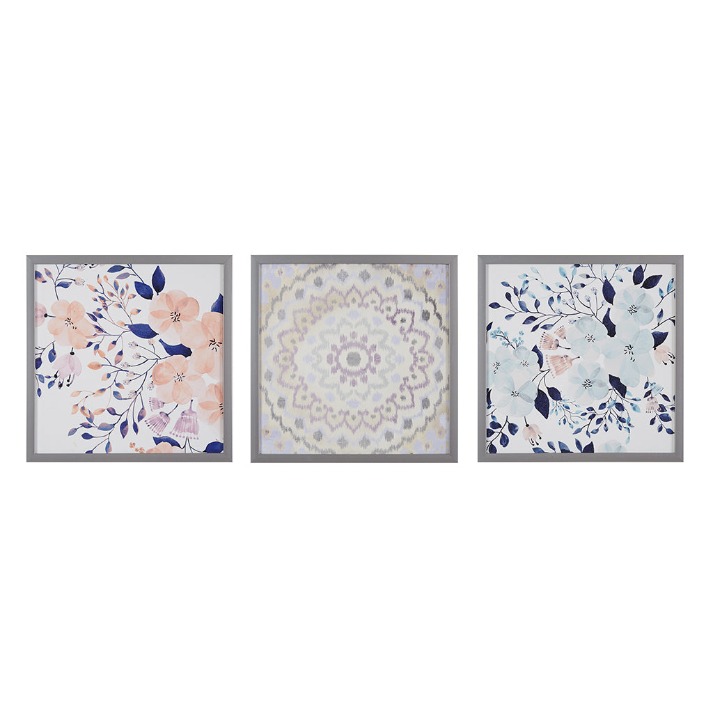 Silver Framed Floral Medallion 3 Piece Wall Decor Set Multi Mdf