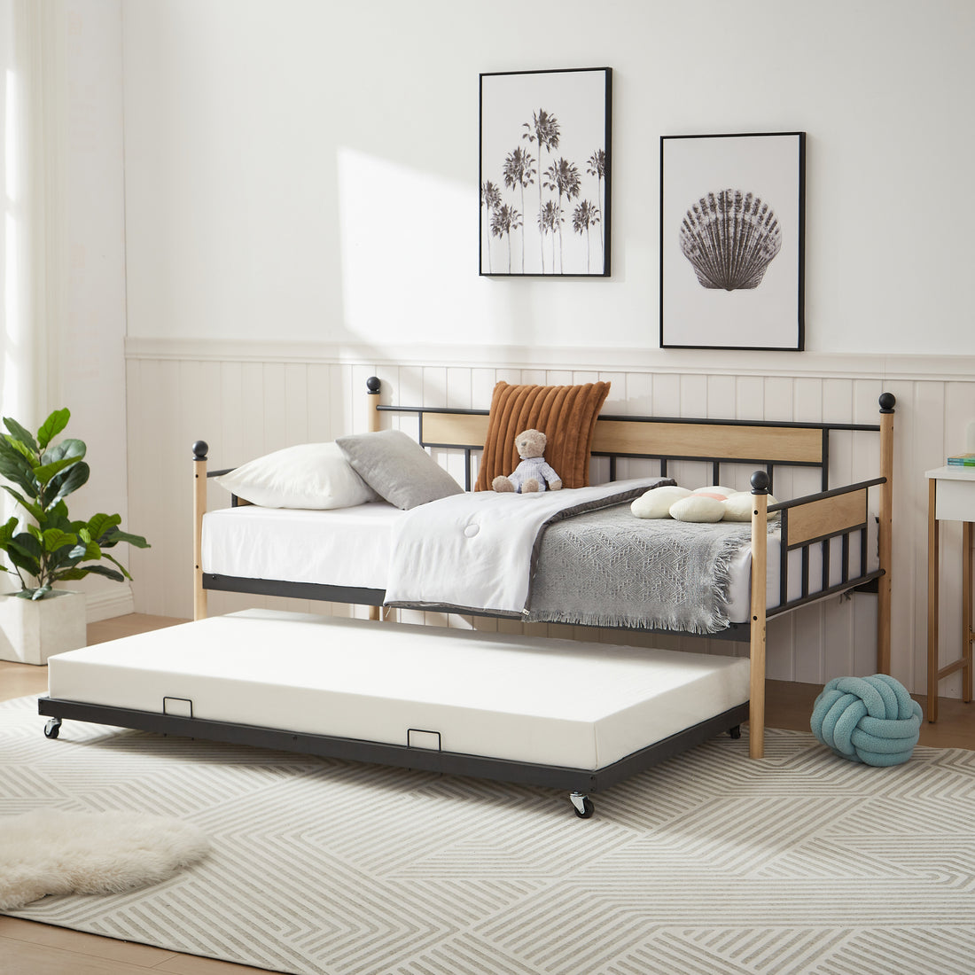 Daybed, Sofa Bed Metal Framed With Trundle Twin Size, Black, 77''L X 40.6'' W X 14.5'' H Twin Black Steel