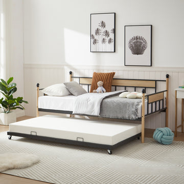 Daybed, Sofa Bed Metal Framed With Trundle Twin Size, Black, 77''L X 40.6'' W X 14.5'' H Twin Black Steel