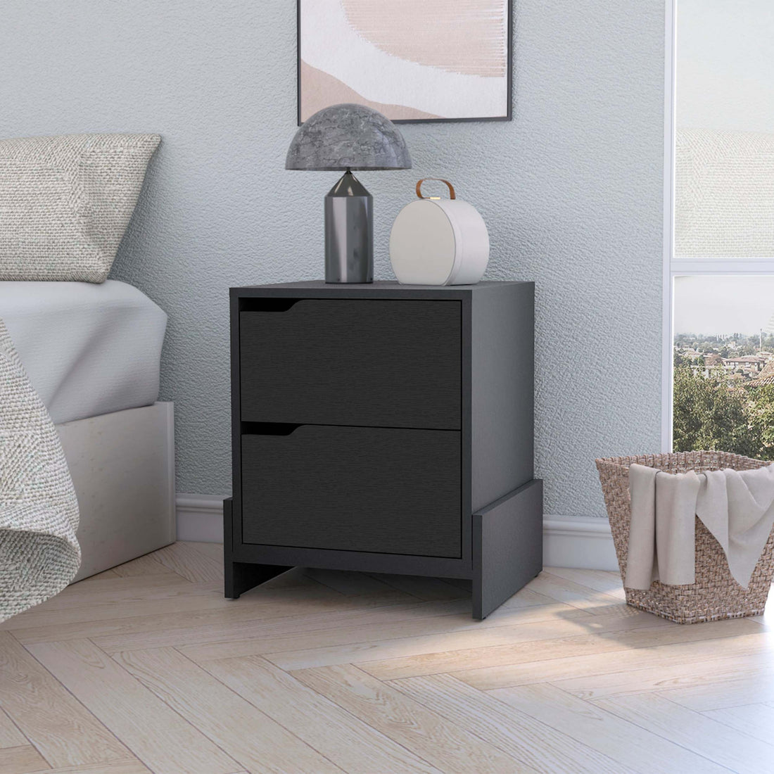 Ralston 2 Drawer Nightstand In Black Black Engineered Wood