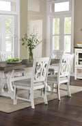 Lavish Design Distressed White 2Pcs Dining Chairs Only, Gray Padded Fabric Seat Dining Room Kitchen Furniture Solid Wood Decorative Back White Gray Dining Room Modern,Rustic Dining Chairs Solid Wood