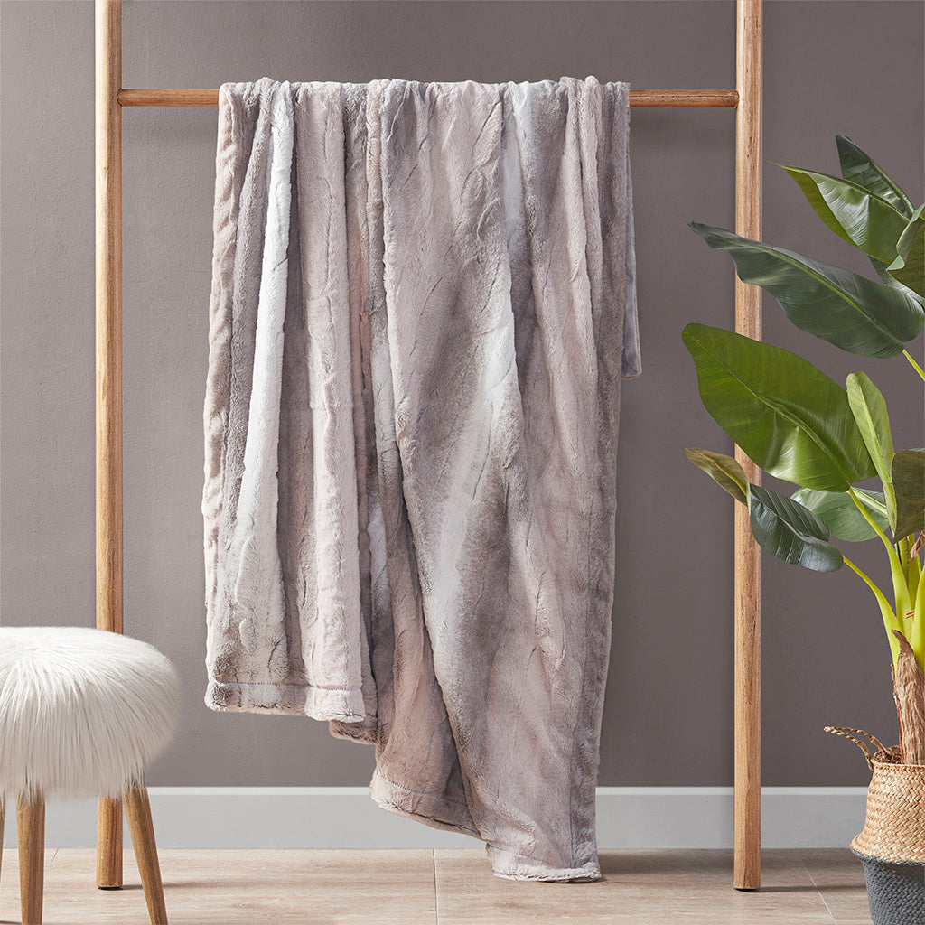 Oversized Faux Fur Throw Grey Cotton