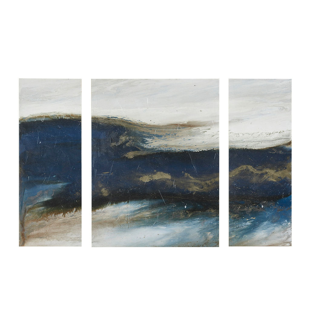 Triptych 3 Piece Canvas Wall Art Set Blue Wood