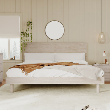 Modern Concise Style Solid Wood Grain Platform Bed Frame, King, Stone Gray Stone Gray Wood