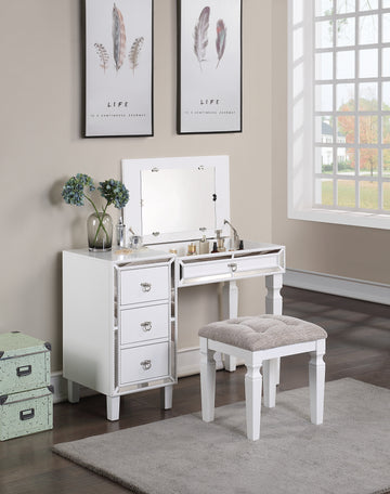 Traditional Formal White Color Vanity Set W Stool Storage Drawers 1Pc Bedroom Furniture Set Tufted Seat Stool White Bedroom Traditional Poplar Rubber Wood