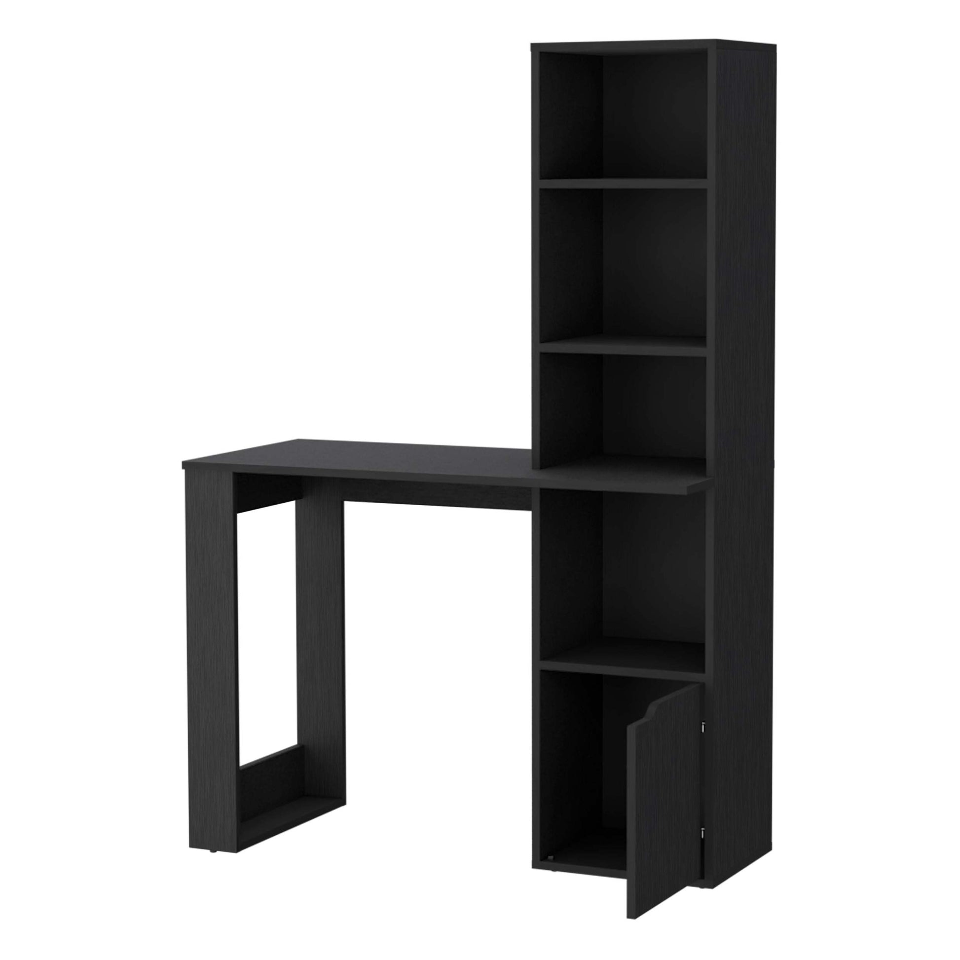 Peterson Computer Desk With 4 Tier Bookcase And 1 Door Cabinet Black Black Engineered Wood