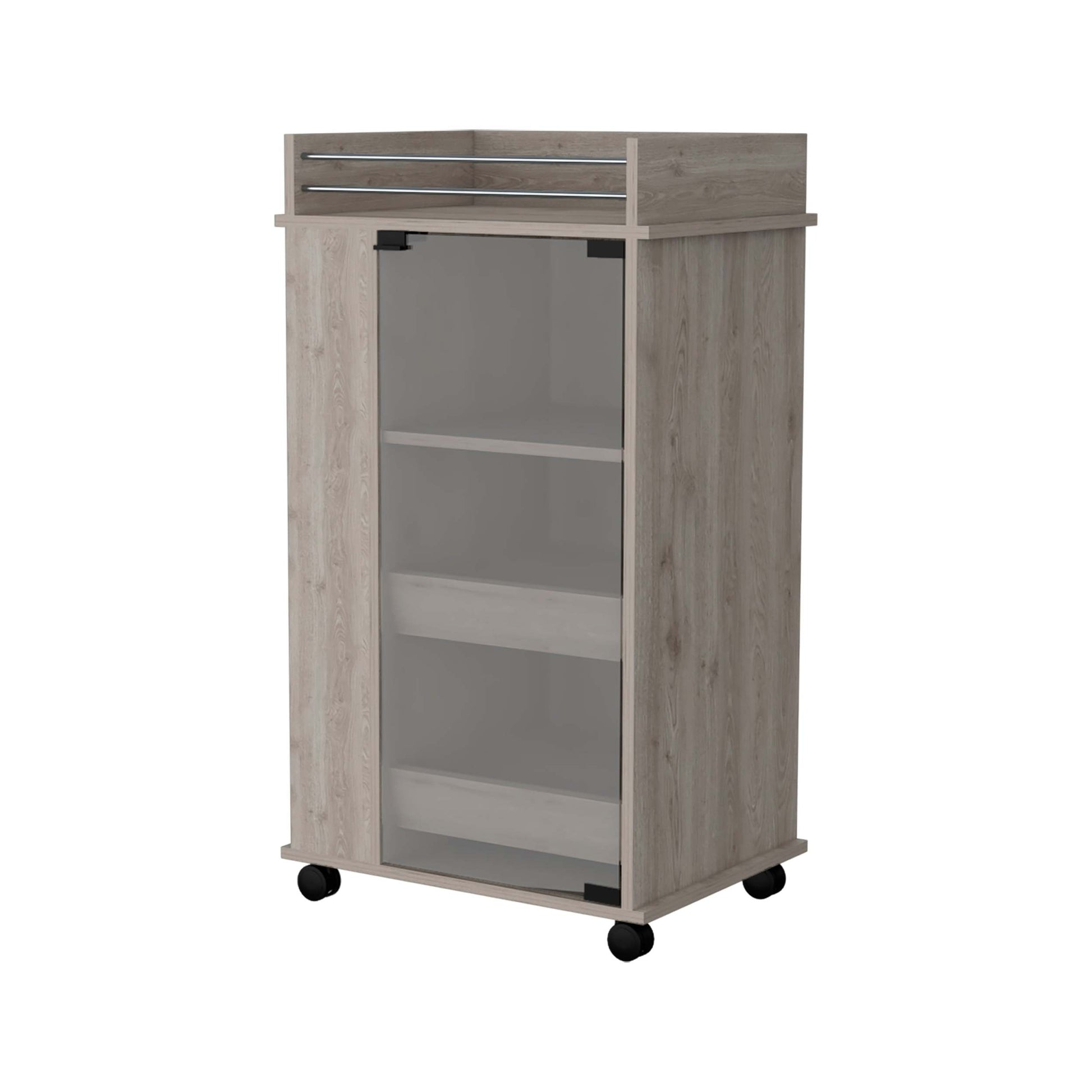 Willow Park Glass Door Bar Cart With Bottle Holder And Casters Light Gray Gray Engineered Wood