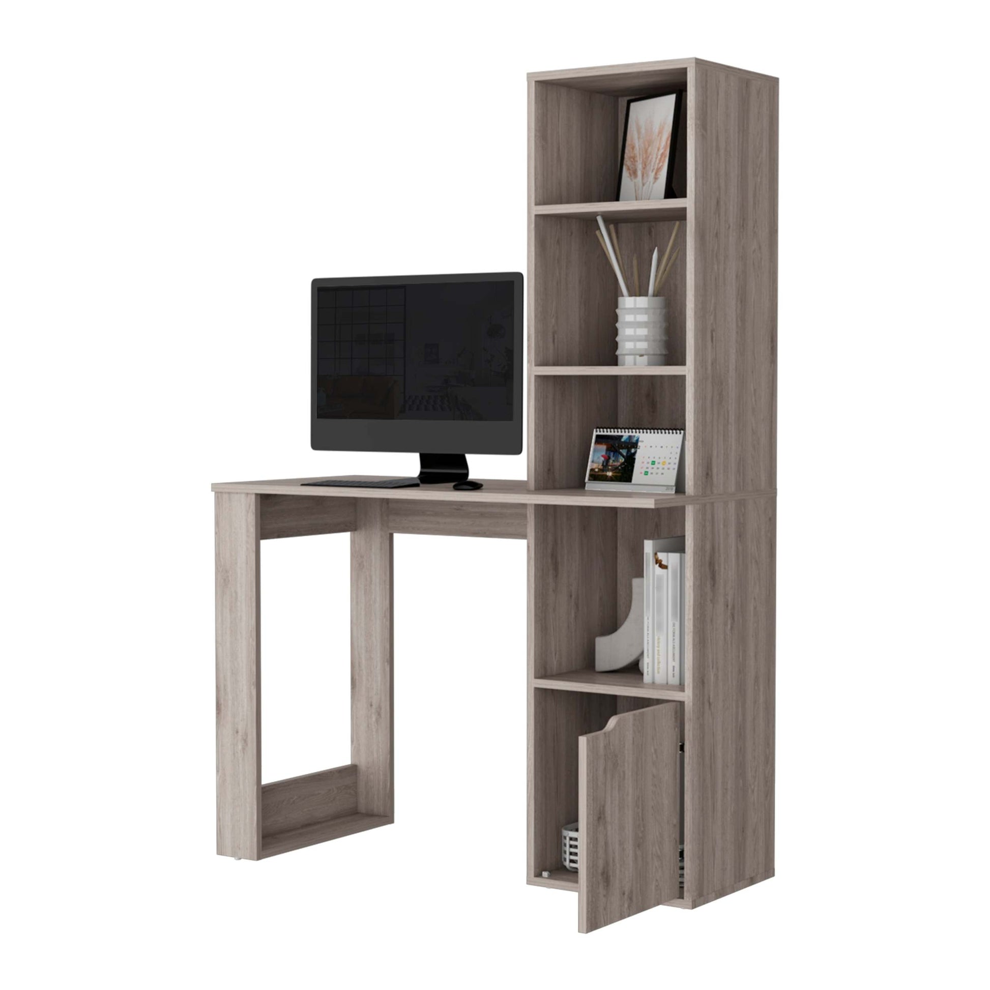 Broadmoor Computer Desk With 4 Tier Bookcase And 1 Door Cabinet Gray Gray Engineered Wood